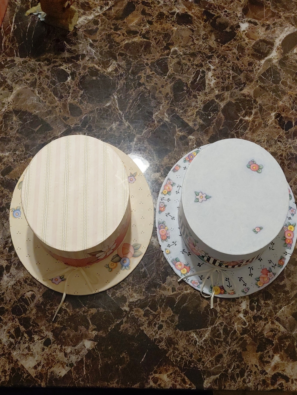 2 Vintage 1997-98 Mary Engelbreit Hat-Shaped Cardboard Gift or Storage Boxes